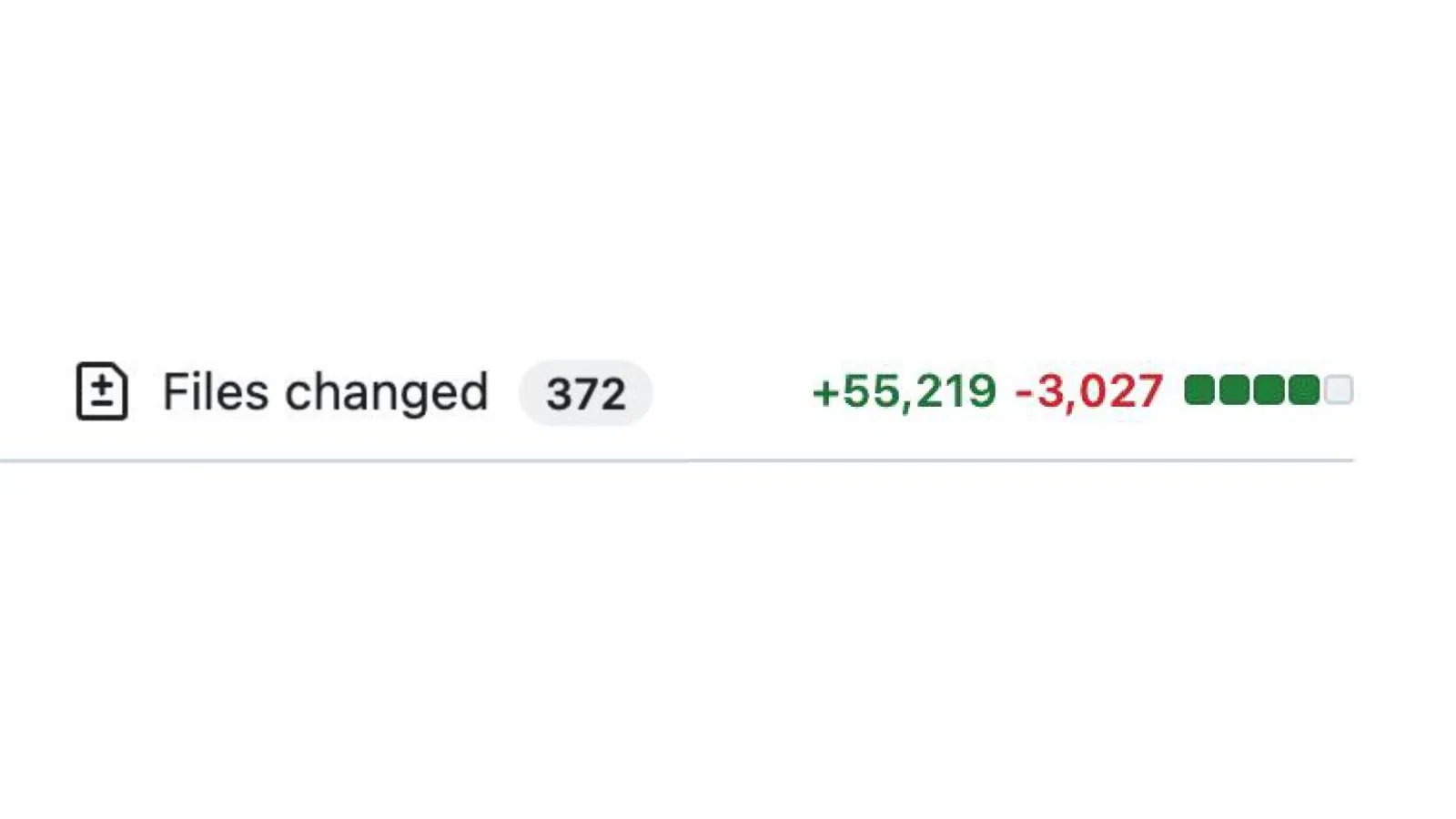 GitHub 改动统计条：Files changed 372，新增 55,219 行，删除 3,027 行
